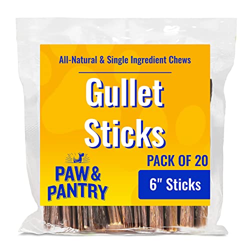 Paw & Pantry 6" Beef Gullet Sticks for Dogs - Pack of 20 Nutrient-Dense, All-Natural, & Single Ingredient Beef Esophagus Dog Treats - Healthy Treats for Dainty to Moderate Chewers