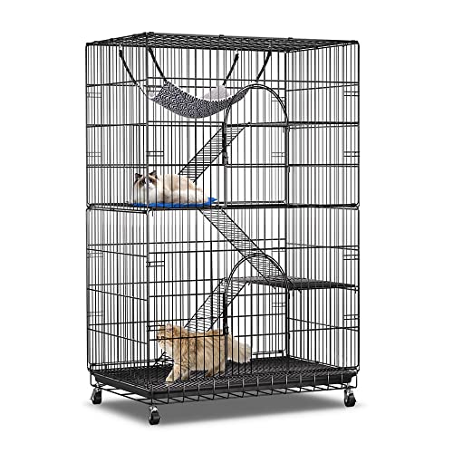 PawGiant 4-Tier Cat Cage 51 Inch Cat Crate Kennel Enclosure Playpen Large Metal Pet Cat Kitten Ferret Animal House Cage Indoor Outdoor with 3 Doors & 1 Hammock