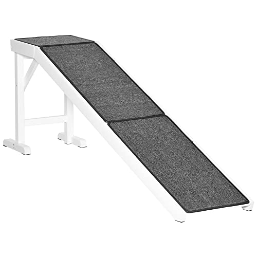 PawHut Dog Ramp for Bed, Pet Ramp for Dogs with Non-Slip Carpet and Top Platform, 74" x 16" x 25", White