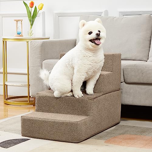 Pawque Dog Stairs for High Bed Couch & Pet Steps for Small Dogs Cats Holds up to 30 lbs, Shock Absorbing Foam with High-Strength Boards for Pet Safe, Non-Slip Removable Washable Cover (18 inches High)