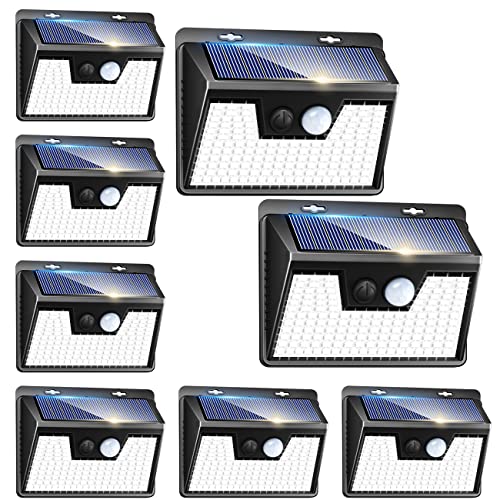 Peasur 8Pack Solar Outdoor Lights [140 LED /500 Lumen], Solar Motion Lights Outdoor with 3 Modes, IP65 Solar Lights Outdoor Waterproof Wireless Solar Fence Lights for Front Door Fence Garage Patio