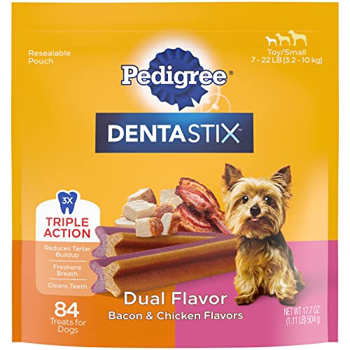 PEDIGREE DENTASTIX Dual Flavor Small Dog Dental Treats, Bacon & Chicken Flavors Dental Bones, 18.24 oz. Pack (84 Treats)
