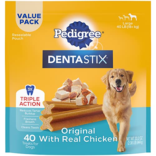PEDIGREE DENTASTIX Large Dog Dental Treats Original Flavor Dental Bones, 2.08 lb. Value Pack (40 Treats)(Packaging May Vary)