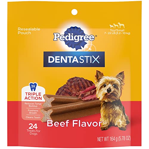 PEDIGREE DENTASTIX Toy/Small Dog Dental Treats Beef Flavor Dental Bones, 24 Treats, 5.96 Ounce (Pack of 7)