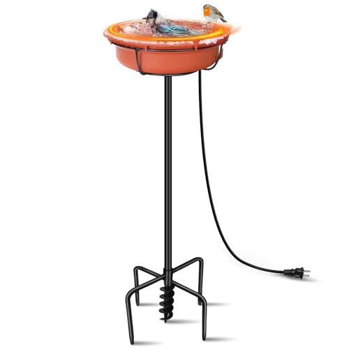 Perfin 75W Heated Bird Bath, Thermostatically Controlled Bird Baths for Outdoors for Winter with Sturdy 5 Prong Spiral Base Metal Stake, Detachable Bird Feeder Bowl Decor for Outdoor Garden