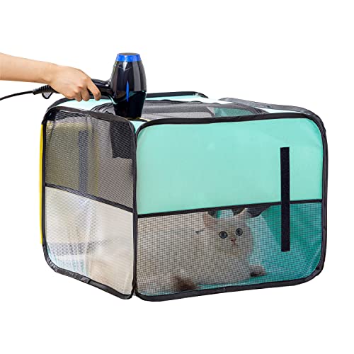 Pet Dog Cat Drying Box | Anti-Hair Flying | Portable Foldable Cat Drying Room | Drying Crate Cage for Small Medium and Large Dogs (Green)