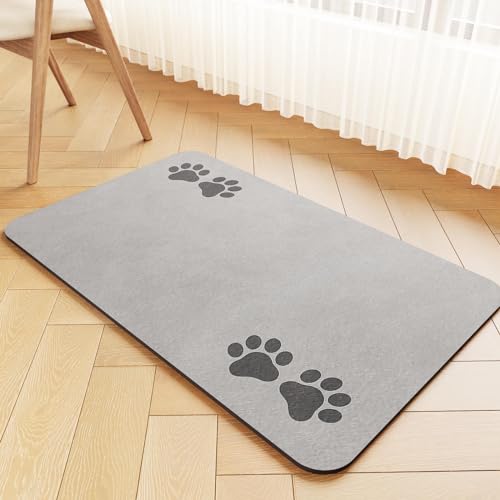 Pet Feeding Mat-Absorbent Pet Placemat for Food and Water Bowl, Dog Food Mat with Waterproof Rubber Backing, No Stains Quick Dry Water Dispenser Mat for Dog and Cat, Light Gray-12"x20"