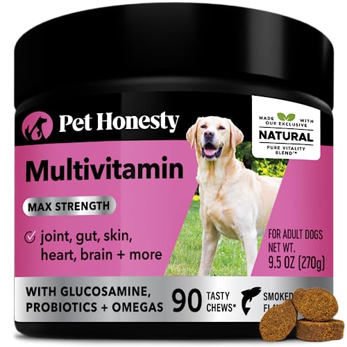 Pet Honesty Dog Multivitamin Max Strength - 15 in 1 Dog Vitamins for Health & Heart - Dog Essentials Fish Oil, Glucosamine, Probiotics, Omega Fish Oil - Dog Vitamins and Supplements for Skin and Coat