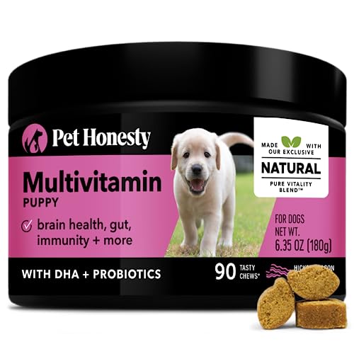 Pet Honesty Multivitamin Puppy Chews - Essential Dog Supplements & Vitamins For Learning and Cognitive Development- Probiotics, Omega-3 Fish Oil for Health & Heart, Immune Health - Dog Health Supplies