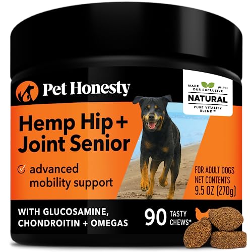 Pet Honesty Senior Hemp Mobility - Hip & Joint Supplement for Senior Dogs - Hemp Oil & Powder, Glucosamine, Collagen, MSM, Green Lipped Mussel, Support Mobility, Helps with Occasional Discomfort (90)