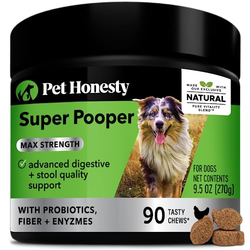 Pet Honesty Super Pooper Max Strength Chews - Digestion & Health Supplement for Dogs - Stool Solidifier, Digestive Upset, Bowel Support, with Fiber, Probiotics, Prebiotics & Digestive Enzymes (90 Ct)