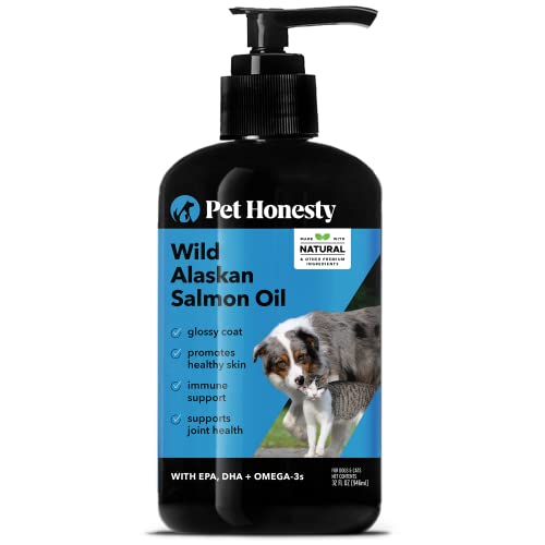 Pet Honesty Wild Alaskan Salmon Oil for Dogs - Omega-3 Fish Oil for Dogs - Fatty Acids, Salmon Oil for Dogs Skin and Coat, Pure Dog Food Topper - Supports Joints, Brain & Heart Health - 32oz