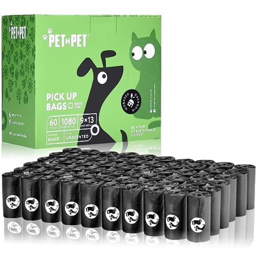 PET N PET Dog Poop Bag USDA Certified 38% Biobased Poop Bags 1080 Counts 60 Rolls 9x13 Inches Dog Bags for Poop