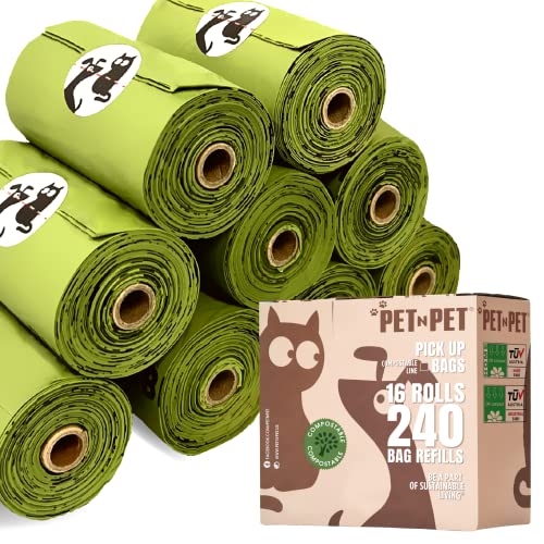 Pet N Pet Poop Bags For Dogs, 240 Counts Compostable Dog Poop Bags Rolls, Dog Bags For Poop, Thick Dog Poop Bag Rolls, Doggy Poop Bags, 100% Leak-proof Easy to Use Pet Poop Bags