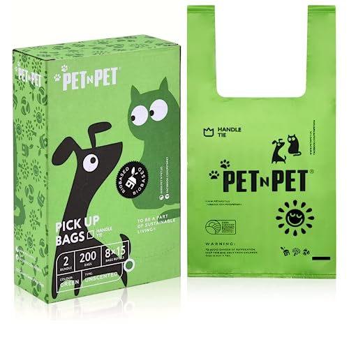 PET N PET Poop Bags Unscented | Dog Poop Bags with Tie Handles | USDA Certified 38% Biobased Dog Waste Bags | Cat Poop Bags | Durable Dog Bags for Poop | Easy Dispensing 200 Counts Poop Bags for Dogs