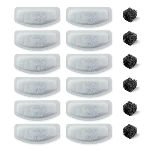 PET STANDARD Replacement Water Filter & 6 Pack Replacement Pre-Filter Sponges Compatible with ORSDA® 67oz/2L Stainless Steel Pet Water Fountains, Pack of 12