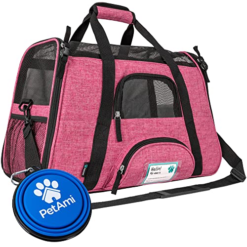 PetAmi Airline Approved Pet Carrier for Cat, Soft Sided Dog Carrier for Small Dog, Cat Travel Supplies Accessories Indoor Cat, Ventilated Pet Carrying Bag Medium Large Kitten Puppy, Small Heather Pink