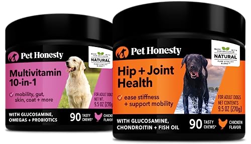 PetHonesty 10 in 1 Multivitamin + Hip & Joint Health Soft Chew Supplement Bundle - Dog Vitamins - Glucosamine Chondroitin, Omegas, Turmeric and MSM for Overall Dog Health, Joint Supplement for Dogs.