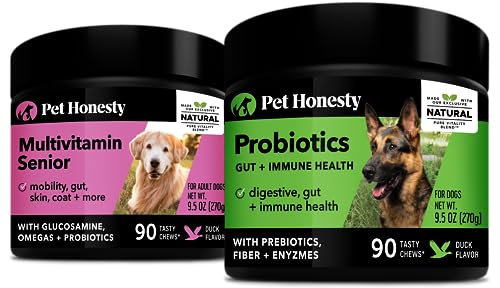 PetHonesty Senior 10 in 1 Dog Multivitamin + Digestive Probiotics for Dogs Soft Chew Supplement Bundle - Dog Vitamins, Glucosamine, Probiotics, Seasonal Allergies, Omega 3, Digestive Enzyme for Dog