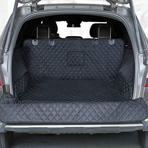 PETICON SUV Cargo Liner for Dogs, Waterproof Pet Cargo Cover Dog Seat Mat for SUVs Sedans Vans with Bumper Flap Protector, Non-Slip, Large Size Universal Fit, Black