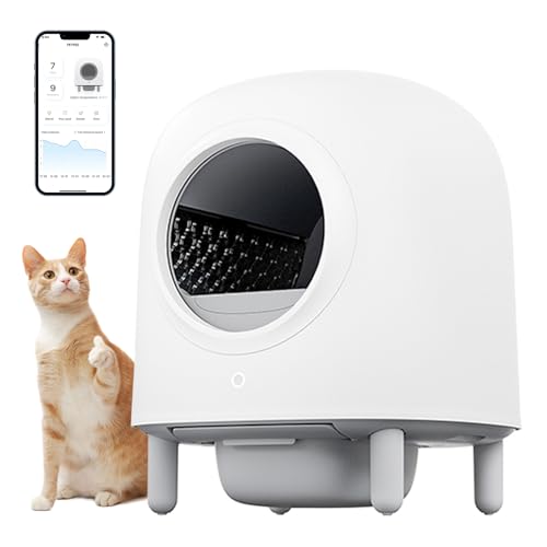 Petree Self Cleaning Cat Litter Box with Cat Scratching Ramp, Automatic Cat Litter Box with APP Control, 100% Safe, Odor Removal, Large Space for Multiple Cats