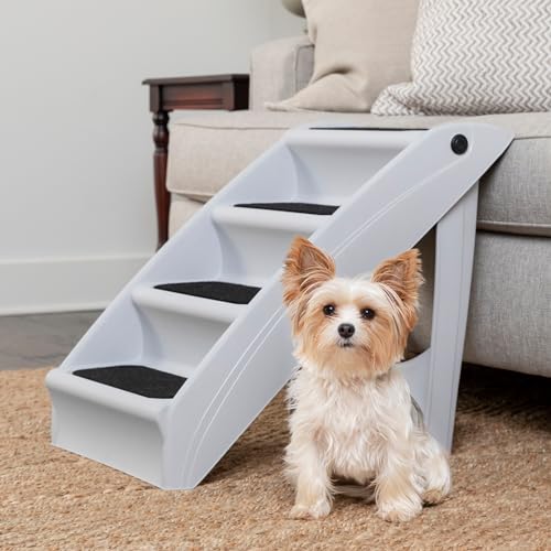 PetSafe CozyUp Folding Dog Stairs - Pet Stairs for Indoor/Outdoor at Home or Travel - Dog Steps for High Beds, Sofa with Siderails, Non-Slip Pads - Durable, Supports up to 150 lb - Large, Gray