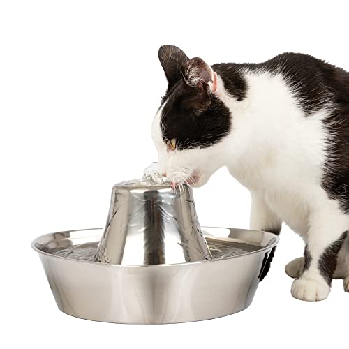 PetSafe Seaside Stainless Cat & Dog Fountain - 2 Water Filters & 1 Pump Included - Tower Creates Soothing Flow for Pets - Scratch- and Rust-Resistant Material Inhibits Pet Acne - 60 Oz Water Capacity