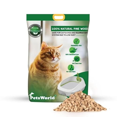 PETSWORLD 100% Natural Pine Wood Cat Litter 22lbs, Non-Clumping & Non-Tracking Low Dust Litter, Absorbent & Unscented Wood Cat Litter Pellets with Odor Control,Suitable for Use with Sifting Litter Box