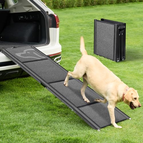 PetThem Dog Car Ramp Folding for Medium & Large Dogs, Portable Pet Stair Ramp with Non-Slip Rug Surface, 62" Long & 17" Extra Wide Dog Steps for Large Dogs Up to 250LBS Enter a Car, SUV & Truck