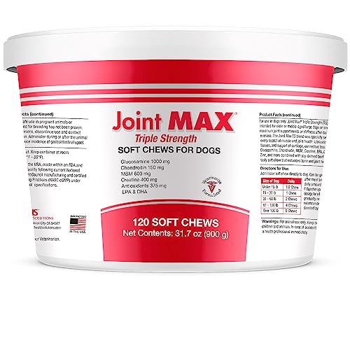 PHS Joint MAX Triple Strength (TS) Soft Chews for Dogs - Glucosamine, Chondroitin, MSM, Turmeric, Omega 3 - Hip and Joint Pain Relief and Support for Dogs - Made in USA - 120 Soft Chews