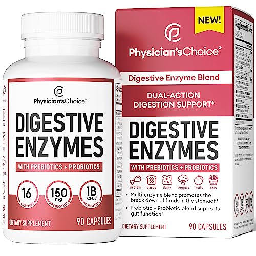 Physician's CHOICE Digestive Enzymes - Powerful Enzymes - Organic Prebiotics & Probiotics for Digestive Health & Gut Health - for Meal Time Discomfort Relief - Dual Action Approach W/Bromelain - 90 CT