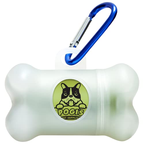 Pogi's Dog Poop Bag Dispenser with Metal Carabiner Clip - Includes 1 Dog Poop Bag Holder for Leashes & 15 Scented Poop Bags for Dogs