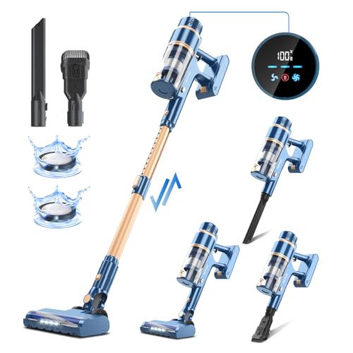 PRETTYCARE Cordless Vacuum Cleaner, 28Kpa Stick Vacuum with Powerful Brushless Motor, LED Touch Display, 45 Mins Long Runtime, Lightweight Vacuum Cleaner for Hard Floor Carpet Pet Hair, P2