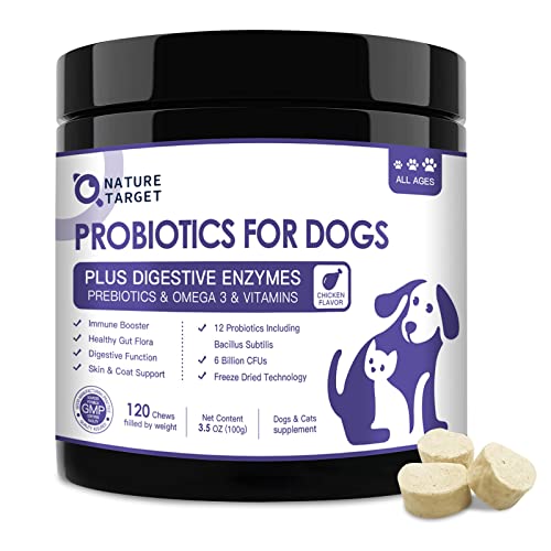 Probiotics for Dogs, 6 Billion CFUs, Freeze Dried Dog Probiotics with Prebiotics and Digestive Enzymes, Vitamins and Omega 3, for Gut & Skin & Immune Health, Allergy Itch Relief, Reduce Diarrhea, Gas