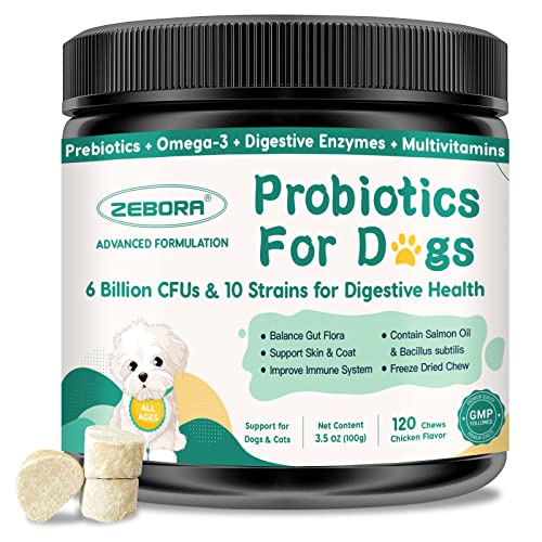 Probiotics for Dogs Digestive Health, Dog Probiotics and Digestive Enzymes, Prebiotics, Omega-3 & 6 and Vitamin for Dogs, 6 Billion CFUs for Gut Health, Itchy Skin and Immune Support, 120 Chews