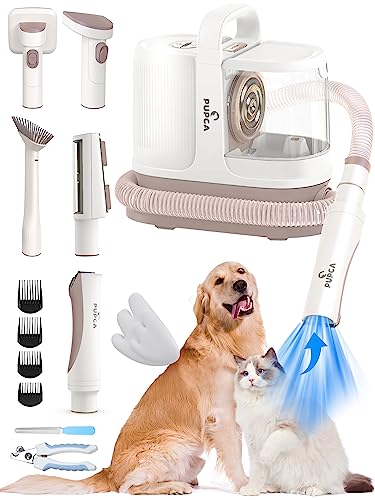 PUPCA Dog Grooming Kit, 7 in 1 Pet Vacuum Cleaner for Dogs Pet Hair Remover, Large-Capacity Vacuum Dustbin, 12000Pa Suction & Low Noise Vacuum Dog Hair Clipper Nail Grinder Trimmers