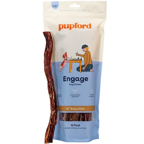 Pupford Thick Bully Sticks for Aggressive Chewers | Durable, Soft, Long-Lasting Chews for Dogs of All Ages & Sizes |Cleans Teeth, Teaches Proper Chewing Behavior 12 Inch (Pack of 10)