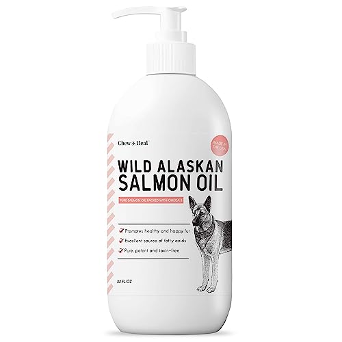 Pure Wild Alaskan Salmon Oil for Dogs - 32 oz. - Pump Cap Bottle - Contains Omega-3 and 6, Vitamin D, EPA, and DHA for Healthy Skin and Coat - Toxin Free