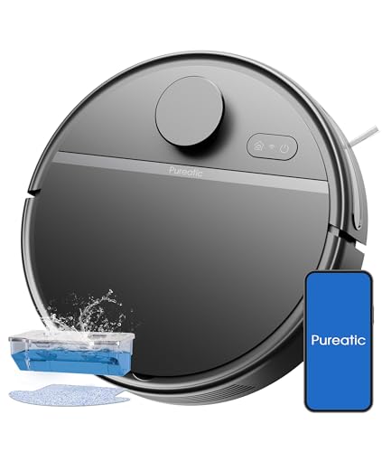 Pureatic N5 Robot Vacuum Cleaner with 3000Pa Strong Suction, Tangle-Free Ideal for Pet Hair, 200 Mins Max Runtime, Quite, Wi-Fi/App/Alexa Control, Self-Charging, for Hard Floors & Low Pile Carpet