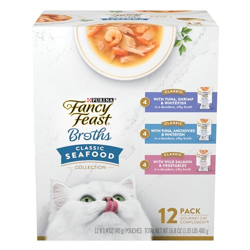 Purina Fancy Feast Lickable Wet Cat Food Broth Complement Classics Collection Variety Pack - (12) 1.4 oz. Pouches