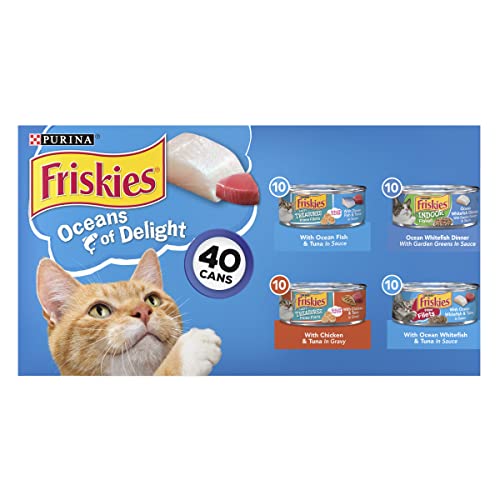 Purina Friskies Wet Cat Food Variety Pack, Oceans of Delight Flaked & Prime Filets - (40) 5.5 oz. Cans