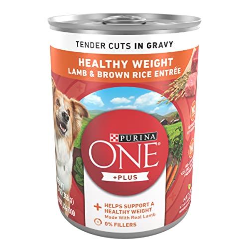 PURINA ONE Plus Tender Cuts in Gravy Healthy Weight Lamb and Brown Rice Entree in Wet Dog Food Gravy - 13 oz. Can