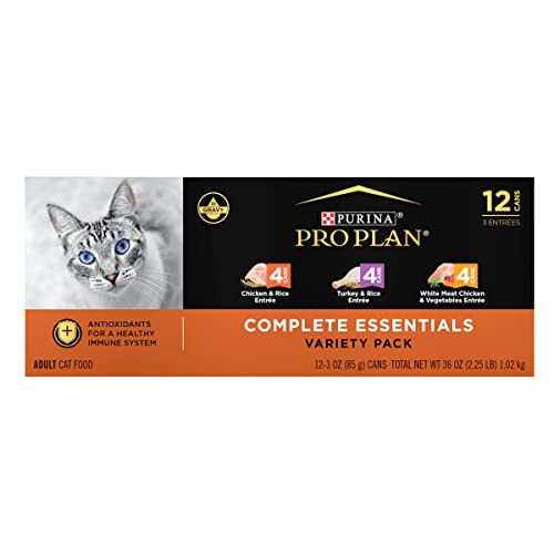 Purina Pro Plan Gravy, High Protein Wet Cat Food Variety Pack, Complete Essentials Chicken and Turkey Favorites - (12) 3 oz. Cans