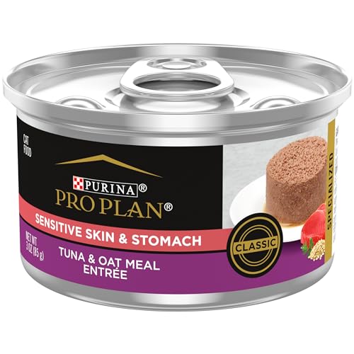 Purina Pro Plan Sensitive Skin and Stomach Cat Food, Tuna and Oat Meal Entree - 3 oz. Can