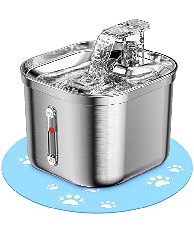 Rantizon Cat Water Fountain, 74oz/2.2L Stainless Steel Pet Water Fountain Dog Water Dispenser, Water Fountain for Cats Inside with Quiet Pump & Mat