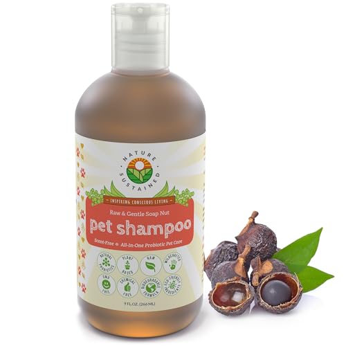 Raw Natural Neem Pet Shampoo for Dogs & Cats - Pets Probiotic Bathing Cleanser Soap Nut for Dog, Cat, Puppy, Kitten - Plant Based Moisturizing Grooming Body Wash for Itchy, Dry Skin - 9 Ounces