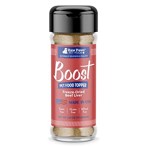 Raw Paws Boost Pet Food Topper Freeze-Dried Beef Liver, 3.2-oz, Made in USA, Dog Food Toppers for Picky Eaters, Cat Gravy Dog Gravy Topper for Dry Food, Beef Liver Sprinkles for Dogs, Cat Food Toppers