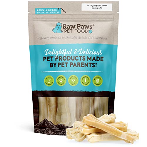 Raw Paws Compressed Rawhide Bones for Dogs, 4-inch, 10-ct - Packed in USA - Raw Hides Small Dogs - Rawhide Dog Bones - Digestible Rawhide for Dogs - Hide Dog Chews - Small Dog Bones, Puppy Bones