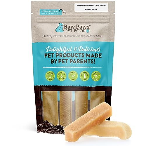 Raw Paws Himalayan Yak Chews for Dogs, Medium Chews (4-count) - Himalayan Cheese for Medium Dogs - Yak Bones for Dogs - Yak Milk Bones for Dogs - Dog Cheese Chews Himalayan - Yak Chews for Medium Dogs