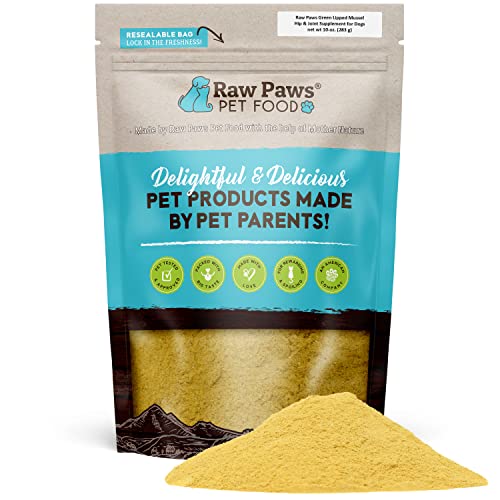 Raw Paws Hip and Joint Supplement for Dogs & Cats, 10-oz Powder - New Zealand Green Lipped Mussel for Dogs, Glucosamine for Dogs, Dog Joint Pain Relief, Joint Supplement for Dogs, Glucosamine for Cats